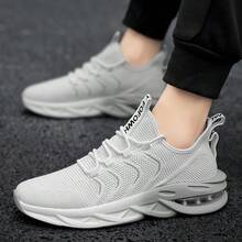 男士透气网眼休闲运动鞋，软底舒适跑步鞋，经典百搭一脚蹬，防滑耐用户外步行鞋 - 白色 - 查看 5