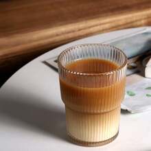 1pc Creative Minimalist Striped Glass Coffee Mug, Home Iced Drink Cup, Milk Cup, Ins-Style Coffee Mug, Suitable For Iced Americano, Latte, Juice, Iced Drink, Matcha, Milk. Back To School And Holiday Gift