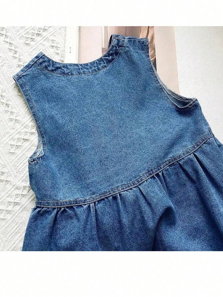 Váy denim cho bé gái, váy không tay phong cách mới mùa hè cho trẻ em - Màu xanh lam - Xem 3