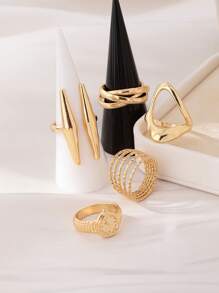5 Peças Conjunto de Anéis de Metal Geométricos Elegantes, Adequados para Homens e Mulheres para Uso Diário