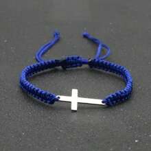 1pc Mens Hand Braided Stainless Steel Cross Patchwork Bracelet Anti-Allergy Acrylic Fibers Rope Bracelet