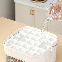 1 pieza Molde de cubitos de hielo rectangular de tipo prensado, diseño de cajón de doble capa con asa y tapa, gran capacidad, cubetero de hielo creativo hecho de material PP, ideal para refrigerador/congelador doméstico, fiestas de verano, bebidas, whisky y cócteles