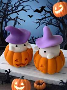 1 pieza Molde de silicona para vela con diseño de calabaza fantasma 3D (estilo espeluznante y lindo) - Fácil de desmoldar, duradero y fácil de limpiar, perfecto para velas de aromaterapia DIY/decoración de Halloween, excelente para el hogar/fiesta y regalos espeluznantes, superficie brillante para diseño de velas de fantasía - Blanco - Ver 5