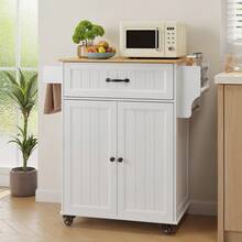 Asofer Kitchen Trolley, Serving Trolley, Side Trolley, Rolling Trolley, With Towel Holder And Spice Board, Kitchen Island On Wheels, Movable Kitchen Trolley With Worktop, Serving Trolley For Kitchen, Dining Room, Hallway, Valentine's Day Ideas - 白色 - 查看 11