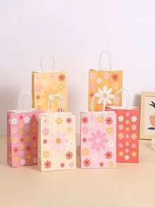 24/12 piezas Bolsas de papel kraft con flores de margarita para regalos de cumpleaños, bolsas para dulces de fiesta de novia, bolsas de regalo para fiestas de boda y cumpleaños - Multicolor - Ver 8
