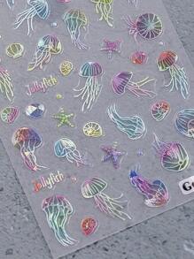 2pcs Ocean Jellyfish Nail Decals, Ocean Animals Summer Nail Art Pattern, Cute Kawaii Nail Art Decoration, Self-Adhesive Stickers, DIY Nail Supplies, Manicure Accessories Tools For Salon