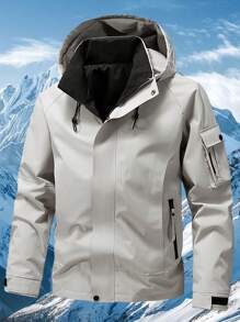 1 Peça Jaqueta Corta-Vento com Capuz para Homens, Resistente à Água, Multi-Bolsos, Estilo Cargo, Outono/Inverno