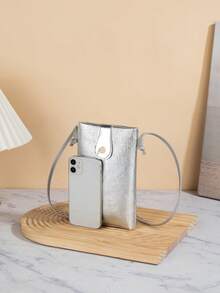 褶皱PU皮革银色手机包，简约时尚零钱包，肩背/斜挎两用，防盗扣，适合商务旅行、外出、日常佩戴、节日、婚礼、派对等场合。 - 銀色 - 查看 4