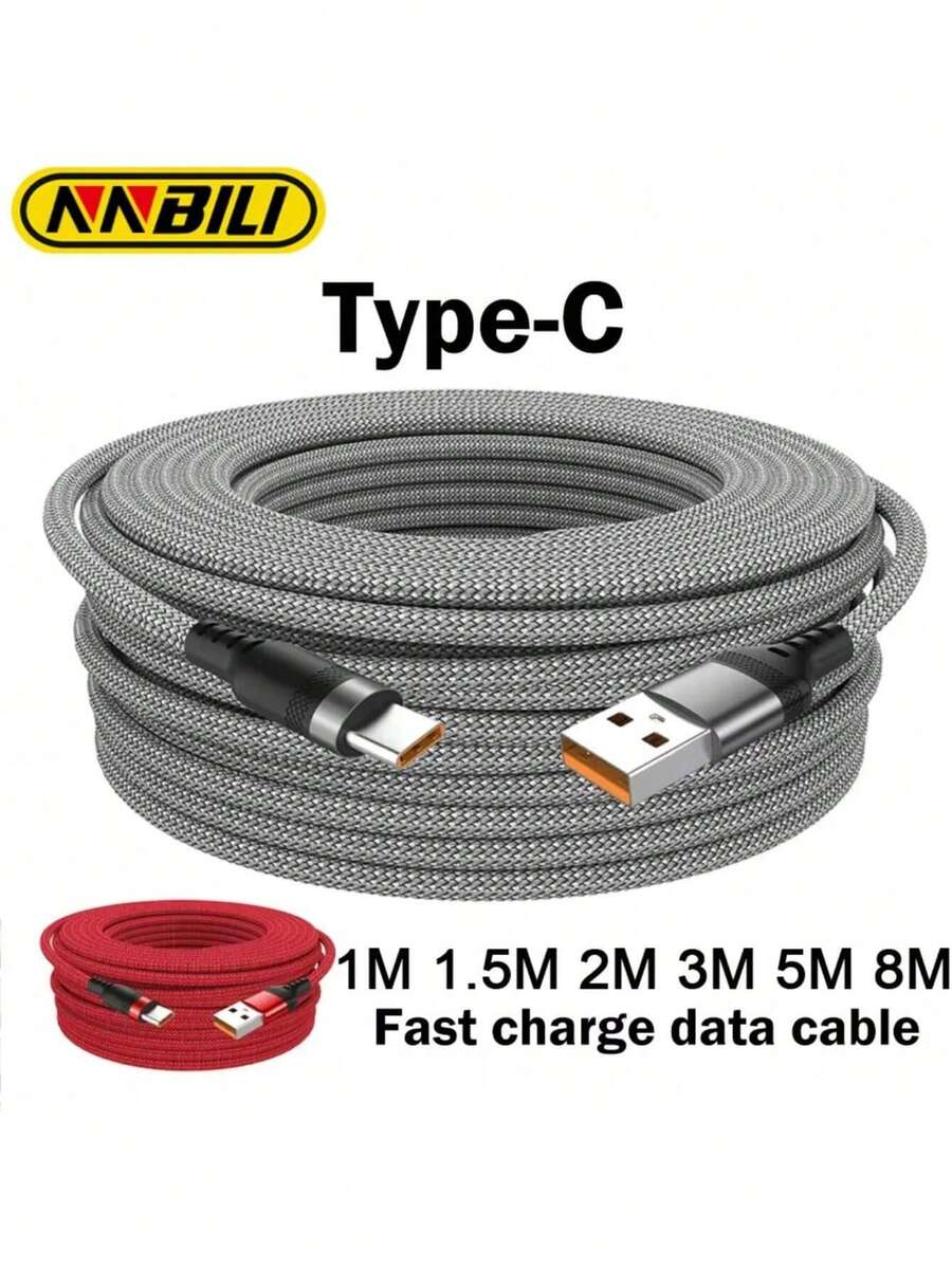 NNBILI 6A 快速充电延长 USB TYPE-C 数据线编织数据线兼容三星兼容华为兼容小米 Switch 相机兼容 TYPE-C 1/1.5/2/3/5/8M 超长线（请注意，线越长，充电功率越慢。如果您需要快速充电，请选择长度较短的线）兼容 16、16 Pro Max、15、15 Plus、15 Pro、15 Pro Max，兼容小米，兼容 OnePlus Type C 聚酰胺
