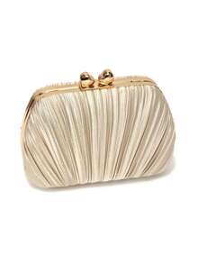 Apricot Color Shell Design Satin Evening Bags Ruched Fashion Dress Cocktail Purse Shoulder Chain Clutch Messenger Handbags - Apricot - View 4