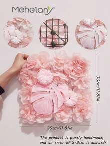 MEHELANY 1片人造花墙板，粉色仿真花墙，尺寸约30*30厘米/11.82*11.82英寸，逼真丝绸玫瑰和绣球花，3D仿真花背景，适用于家居装饰、婚礼背景、户外花园、室内墙面、阳台、生日、节日、圣诞节、新年、派对拍照道具 - 淺粉色 - 查看 2