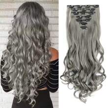 Clip In Extensions 7 PCS Full Head Water Wave Synthetic Clip Piece Wavy Clips Hair Accessories For Women Girls, 16 Clips