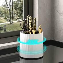 1 Set Rotating Knife Holder, Kitchen Knife & Utensil Storage Rack With Cup Holder, 360° Swivel