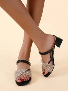 Women's New Fashion Versatile Open Toe Chunky Heel Slip-On Sandals, Elegant For Dresses, Beaches, Parties, Offices, Home. Suitable For All Seasons.