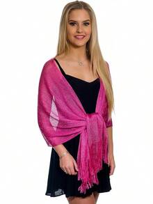 Metallic Glitter Shawl Wrap For Evening Dresses And Weddings - 紫紅色 - 查看 6