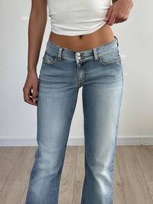 跨境女装四季复古气质宽腰头排扣修身低腰水洗紧身牛仔裤休闲辣妹简约百搭女牛仔裤