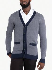 Men's Herringbone Cardigan Sweater - White/Navy - View 1