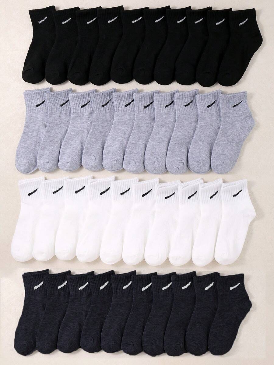 30双儿童袜子，黑白灰斜条纹图案，适合日常生活，男孩女孩适用