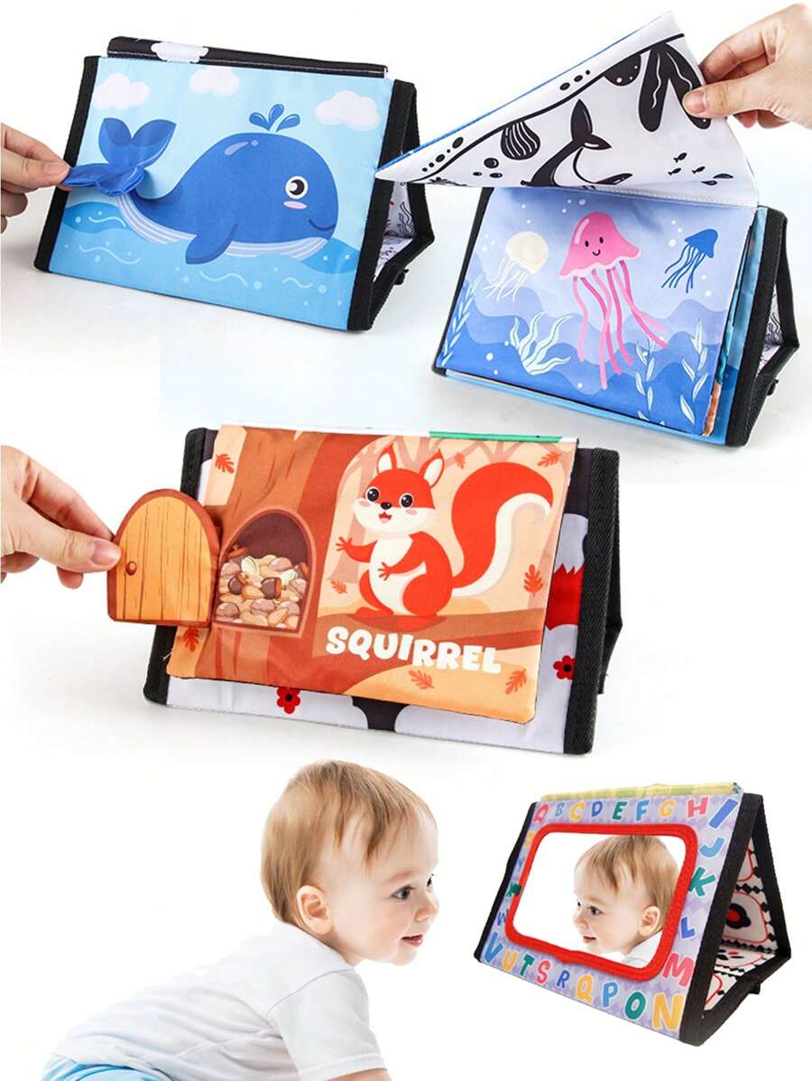 1 pièce Miroir bébé Jouets pour nourrissons 0-6 mois, développement cérébral avec livre en tissu froissé, jouets bébé haute contraste 6-18 mois garçons filles activité sensorielle tummy time