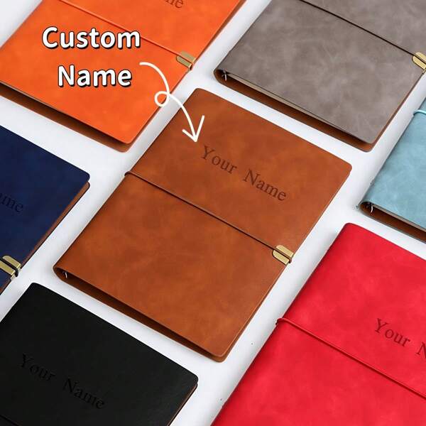 1PC Custom Name Notebooks, Personalized Leather Journal For Office Staff Businessman Students College Graduation, 2025 Grade Back To School Teacher's Day Gifts For Her/Him With Laser Name Customization