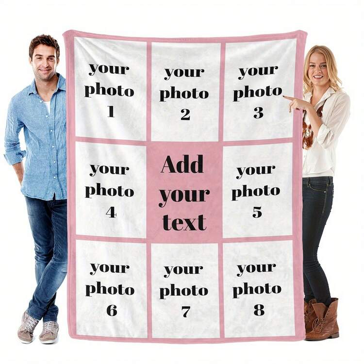 1pc Customized Photo Blanket With Text, Personalized High-Definition Digital Printed Flannel Quilt, Quilted Craftsmanship, Stain-Resistant, Machine Washable, Suitable For All Seasons, Versatile Use, Perfect Gift For Parents, Couples, Spouses, Also Ideal For Christmas Gifts And Decorations. Breathable, Lightweight, Washable, Fun, Cute, Heartwarming, Soft And Comfortable, Elegant And Minimalist, Customizable, Personalized, Unique, Ideal Gift For Him ,For Family - Multicolor - View 15