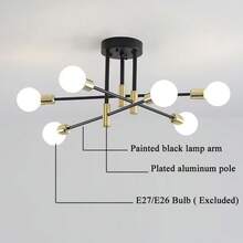 1 Modern  Chandelier 6-Light Industrial Ceiling Lights Fixture 22" Semi Flush Mount Ceiling Light With For Dining Room Bedroom Foyer Hallway Living Room - 6頭黑金吊燈不含燈炮 - 查看 9