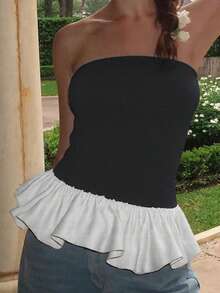 Women's SleevelessBubble Hem Tube Tops Strapless Bandeau Tops Party Shirts Blouse Summer Going Out Party Tops