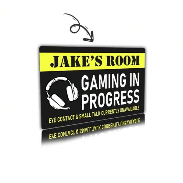 1 placa de metal personalizada "Jogos em andamento" - Nome personalizado, decoração de parede de alumínio de 20x30 cm, adequada para quarto, quarto infantil ou sala de jogos - Estilo moderno, durável e fácil de instalar, decoração de sala de jogos de volta às aulas