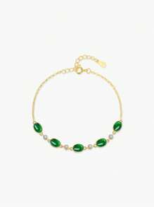 MODIAN MODIAN 925 Sterling Silver Exquisite Elegant Oval Green CZ Charm Bracelet For Women Golden Color Daily Party Fine Jewelry