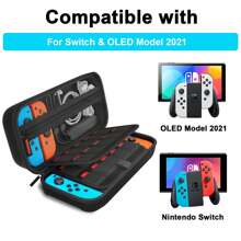 Switch Tragetasche kompatibel mit /Switch OLED, mit Schutzkoffer für 20 Spielekarten, Hartschale Reise-Tragetasche für Konsole & Zubehör, Schwarz