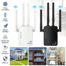 1200Mbps WiFi Extender Booster, WiFi Booster WiFi Extender With Compact Design, WiFi Extender Booster With Ethernet Port, WiFi Booster Range Extender For Any Router, 5GHz & 2.4GHz - Black - View 1