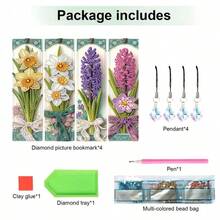 4 件钻石画书签套装，DIY 钻石艺术书签，是送给阅读爱好者、母亲节、教师节、父亲节、朋友的理想礼物，也是送给读者的最佳礼物