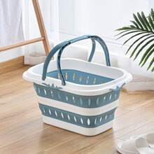 Collapsible Plastic Laundry Hamper With Handles - Portable Folding Clothes Basket For Bedroom, Bathroom & Multi-Room Use, White & Gray Rectangular Design With Ventilation Holes, Laundry Basket, Laundry Baskets Folding Dirty Clothes Basket, Household Wall Mount Clothes Storage Basket, Bathroom Laundry Basket, Plastic Large Laundry Basket, Home Organization And Storage Supplies For Bathroom Bedroom Living Room Dorm