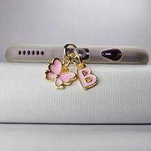 1pc创意粉色蝴蝶字母/欧式26个大写字母缩写/手机防尘塞/装饰/挂件/吊坠/手机挂钩/精致/节日使用保护您的设备/适用于Type-C/Lighting（5-14）型号 - 粉色 - 查看 35