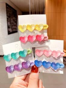 2pcs/6pcs Of Heart - Shaped Hair Clips For Ladies. They Come In Various Colors. They Can Be Given As Small Gifts To Besties Or Sisters To Convey A Lovely Girly Heart. Both And Adults Can Wear Them. ,Hair Accessory, Claw Clips, Hair Slide, Hair Claws