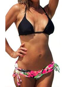 Women's Sexy Boyshort Bikini Bottom Side Tie Cheeky Swimsuit Bottoms Ruched Tankini Swim Shorts - 花卉印花 - 查看 2