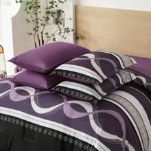 Purple Comforter Set King Size, 8 Pieces Bed In A Bag Patchwork Striped Comforter Set, Soft Microfiber Boho Bedding Set For All Season(90"*104") - 紫色 - 查看 6