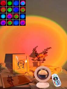 Sunset Projection Lamp, RGB Sunset Lamp, Romantic Visual Atmosphere Light, USB Powered Remote Control LED Projector Floor Lamp, Suitable For Photography, Selfie, Live Streaming, Living Room & Bedroom Decor - Multi-color light - View 4