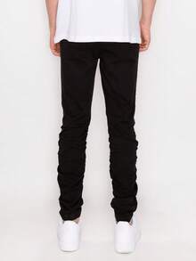 VICTORIOUS Twill Stacked Jogger Pants Zipper Details Five Pocket Stright Fit Stretch Fabric - 黑色 - 查看 4