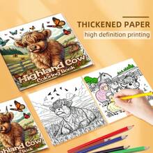 1 pezzo Libro da colorare con mucca delle Highland, 24 disegni monosoggetto, 20x20 cm, carta spessa e liscia, per rilassamento e sollievo dallo stress, regalo ideale per compleanni, feste, rientro a scuola, forniture scolastiche