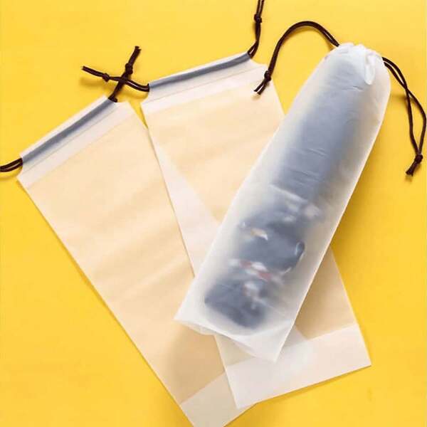 10pcs Waterproof Matte Transparent Umbrella Storage Bags, Waterproof Straps, Outdoor Car Wet Umbrella Bag, Semi-Transparent Pouch, Reusable Portable Tote Bag Organizer, Suitable For Home And Outdoor Use