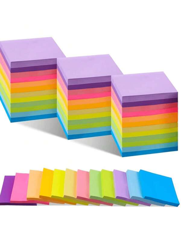 4pcs/6pcs/8pcs Fluorescent Colored Sticky Notes 3*3 Inch, Memo Pad Index Stickers, Self-Adhesive Notepad, Erasable Memo, Office Supplies, Food Order, Study, Strong Adhesive School Supplies,Back To School