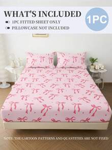 1件床笠,床上用品,床垫保护套,床罩,床笠,舒适家纺,透气防起球床垫保护套,粉色蝴蝶结图案床罩,家居装饰,适用于所有床尺寸 - 单人床、双人床、大号床、特大号床,四季皆宜,防尘床罩,不含枕头和枕套。 - 彩色 - 查看 3