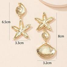 1 par de elegantes y dulces pendientes asimétricos con diseño de estrella de mar y concha para mujeres, adecuados para vacaciones, cumpleaños, citas, fiestas, vacaciones y uso casual