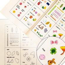 1 set Livre de broderie pour adulte + kit de couture à point de croix - Guide de points de broderie à thème fantaisie, avec instructions étape par étape, fils multicolores sur page de tissu, polyvalent pour journaux de couture DIY et référence d'artisanat, fournitures de broderie, conception créative, reliure durable