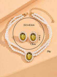 3 Peças/Conjunto Corrente para a Clavícula com Aspecto Luxuoso, Pulseira Curta de Pérola Falsa e Strass Acrílico, Brincos