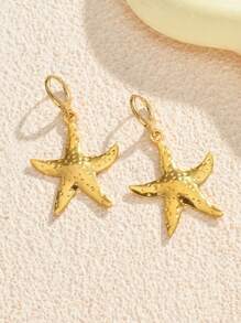 1 paire / 5 paires de boucles d'oreilles vintage en forme d'étoile de mer et de coquillage, plaquées or en acier inoxydable. Conviennent pour un port quotidien, une fête de plage, des vacances, un usage quotidien. Excellent cadeau pour les amis