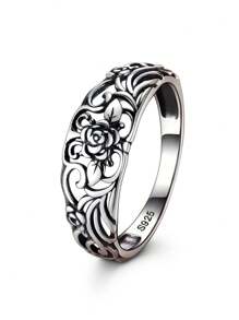 1pc S925 Sterling Silver Gothic Rose Thorn Design Ring For Women, Vintage Hollow Carved, Low Allergy, Suitable For Daily Wear, Wedding Proposal, Halloween, Valentine's Day, Mother's Day, Music Festival Gift, Comes With Gift Box