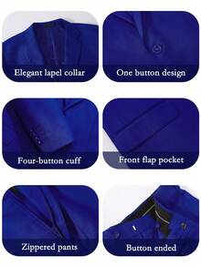 4 Pcs Men Blazer Jacket Vest Pants Stripe Tie Lapel Collar Two Button For Evening Prom Dinner Wedding Banquet Men Classic Commuting Suit - Màu xanh lam - Xem 3