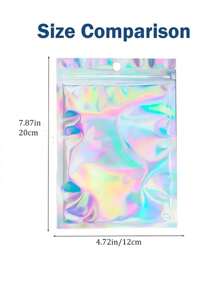 200 pezzi Buste riutilizzabili con chiusura ermetica olografiche, con motivo arcobaleno laser, adatte per buste caramelle per piccole imprese, buste campione con finestra frontale, buste richiudibili, buste per caramelle regalo per le feste
